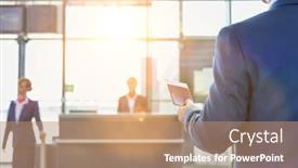  Presentation with airport boarding pass - Theme enhanced with rear-view-of-mature-businessman background and a coral colored foreground