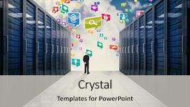  Presentation with server - Slides featuring rear view of mature businessman posing against server hallway in the sky background and a lemonade colored foreground