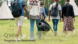  Presentation with summer camp - PPT theme with rear-view-of-multi-ethnic background and a yellow colored foreground