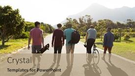  Presentation with summer holiday - Theme having rear-view-of-multiracial-male background and a coral colored foreground