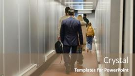  Presentation with airport terminal - Presentation theme consisting of rear-view-of-people-going background and a coral colored foreground