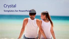  Presentation with romantic beach - Colorful presentation enhanced with two men sitting back - rear view of romantic couple backdrop and a lemonade colored foreground