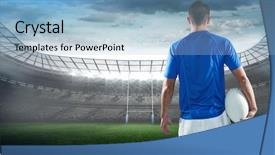  Presentation with rear view of bodyguard - Amazing PPT theme having rear view of rugby player backdrop and a light blue colored foreground