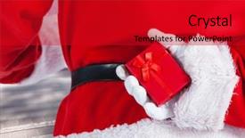  Presentation with santa - Presentation theme consisting of rear view of santa claus hiding christmas gift behind his back background and a crimson colored foreground