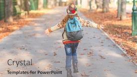  Presentation with school - Presentation design having rear-view-of-school-girl background and a light gray colored foreground