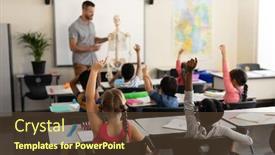  Presentation with school kids - PPT theme consisting of rear-view-of-school-kids background and a tawny brown colored foreground