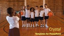  Presentation with basketball court - Cool new theme with rear-view-of-schoolboy-clicking backdrop and a tawny brown colored foreground