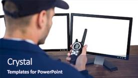  Presentation with security officer - Colorful slide deck enhanced with rear view of security officer backdrop and a navy blue colored foreground