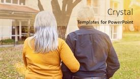  Presentation with retirement - PPT theme consisting of rear-view-of-senior-couple background and a lemonade colored foreground