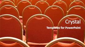 Presentation with rear view of bodyguard - Colorful slides enhanced with rear view of several rows of red armchairs in conference hall backdrop and a crimson colored foreground