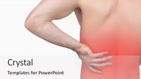  Presentation with hip - Beautiful theme featuring rear view of shirtless man with hand on hip over white background backdrop and a sky blue colored foreground