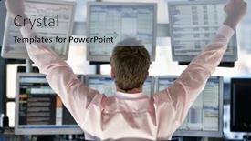  Presentation with trader - Slide deck with rear-view-of-stock-trader background and a light blue colored foreground