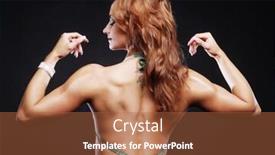  Presentation with black female - Cool new presentation with rear view of strong female in blue bikini against black background backdrop and a red colored foreground