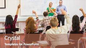  Presentation with students hands raised - Theme enhanced with rear view of students background and a red colored foreground