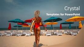  Presentation with water sports - Presentation theme consisting of rear-view-of-surfer-girl background and a ocean colored foreground