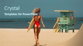  Presentation with water sports - PPT theme with rear-view-of-surfer-girl background and a ocean colored foreground