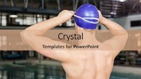  Presentation with swimmer - Audience pleasing PPT theme consisting of rear view of swimmer standing by the pool at leisure center backdrop and a coral colored foreground