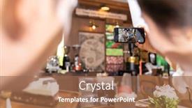  Presentation with online marketing - PPT layouts enhanced with rear-view-of-two-blogger background and a coral colored foreground