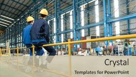  Presentation with industrial workers - Slides consisting of rear view of two blue background and a mint green colored foreground