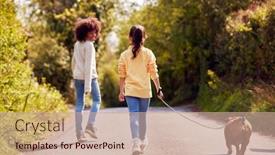  Presentation with pet - PPT theme consisting of rear-view-of-two-children background and a coral colored foreground