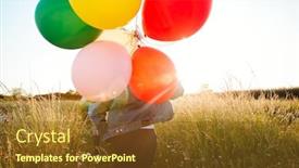  Presentation with camping - Colorful slide deck enhanced with rear view of two female friends camping running through field with balloons against flaring sun backdrop and a tawny brown colored foreground
