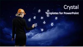  Presentation with woman engineer - Presentation theme featuring rear view of woman engineer drawing stars in night sky background and a navy blue colored foreground