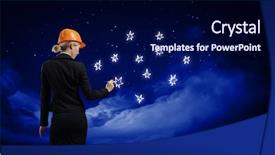  Presentation with woman engineer - Audience pleasing theme consisting of rear view of woman engineer drawing stars in night sky backdrop and a navy blue colored foreground