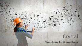  Presentation with woman engineer - Amazing theme having rear view of woman engineer making some notes and sketches backdrop and a light gray colored foreground