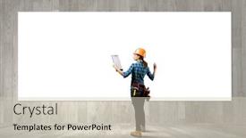  Presentation with woman engineer - Slides consisting of rear view of woman engineer making some notes and sketches background and a soft green colored foreground