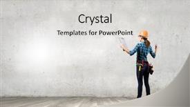  Presentation with woman engineer - PPT theme enhanced with rear view of woman engineer making some notes and sketches background and a light gray colored foreground