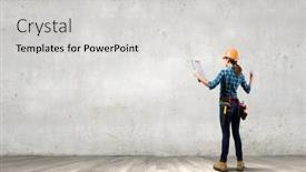  Presentation with woman engineer - Beautiful presentation featuring rear view of woman engineer making some notes and sketches backdrop and a light gray colored foreground