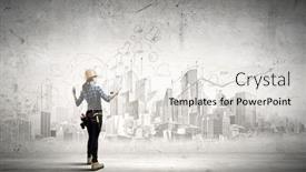  Presentation with woman engineer - Slide deck with rear view of woman engineer making some notes and sketches background and a white colored foreground