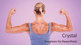  Presentation with flexing - PPT theme featuring rear view of woman flexing muscles against purple background background and a lemonade colored foreground