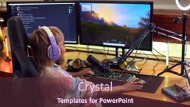  Presentation with potato chips - Presentation theme having rear-view-of-woman-gaming background and a tawny brown colored foreground