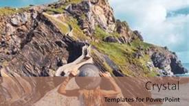  Presentation with rear view of bodyguard - Presentation design having rear-view-of-woman-looking background and a coral colored foreground