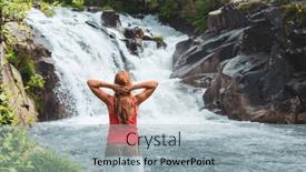  Presentation with waterfall woman - PPT layouts consisting of rear-view-of-woman-looking background and a  colored foreground