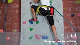  Presentation with rock climbing - Presentation theme with rear view of woman practicing rock climbing in fitness studio background and a gray colored foreground