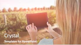  Presentation with plants growing - Audience pleasing theme consisting of rear view of woman using tablet pc against plants growing on field backdrop and a coral colored foreground