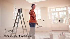  Presentation with paint roller - PPT layouts having rear-view-of-woman background and a soft green colored foreground