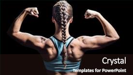  Presentation with flexing - Beautiful PPT layouts featuring rear view of woman with braided hair flexing muscles against black background backdrop and a wine colored foreground