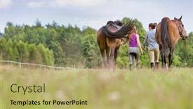  Presentation with walking - PPT layouts with rear-view-of-women-walking background and a yellow colored foreground