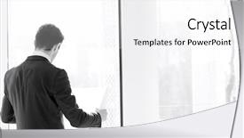  Presentation with new office - PPT theme featuring rear view of young businessman reading blueprint in new office background and a white colored foreground