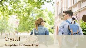 Presentation with college campus - PPT theme having rear view of young college background and a lemonade colored foreground