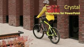  Presentation with modern food - Slide deck with rear-view-of-young-courier background and a tawny brown colored foreground