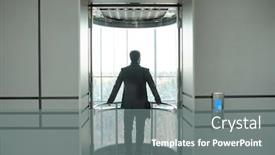  Presentation with open door - Cool new PPT layouts with rear-view-of-young-elegant backdrop and a gray colored foreground