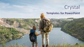  Presentation with lake front - Slide deck with rear-view-of-young-female background and a sky blue colored foreground