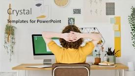  Presentation with minute - Presentation with rear-view-of-young-freelance background and a soft green colored foreground