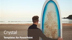  Presentation with staycation - PPT theme having rear-view-of-young-man background and a violet colored foreground