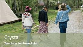  Presentation with campsite - PPT theme consisting of rear-view-of-young-people background and a seafoam green colored foreground