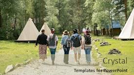  Presentation with campsite - Amazing presentation theme having rear-view-of-young-people backdrop and a mint green colored foreground